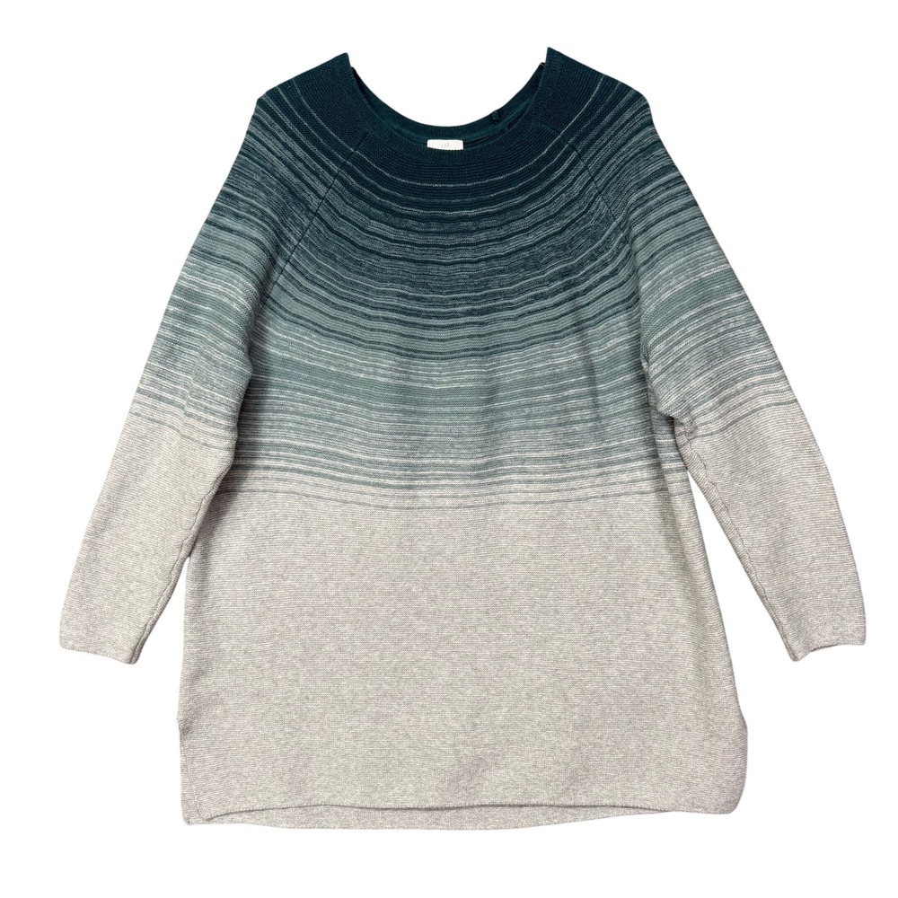 J Jill Ombre Tunic Sweater Womens 2X Green Grey Gradient Knit Cotton Blend